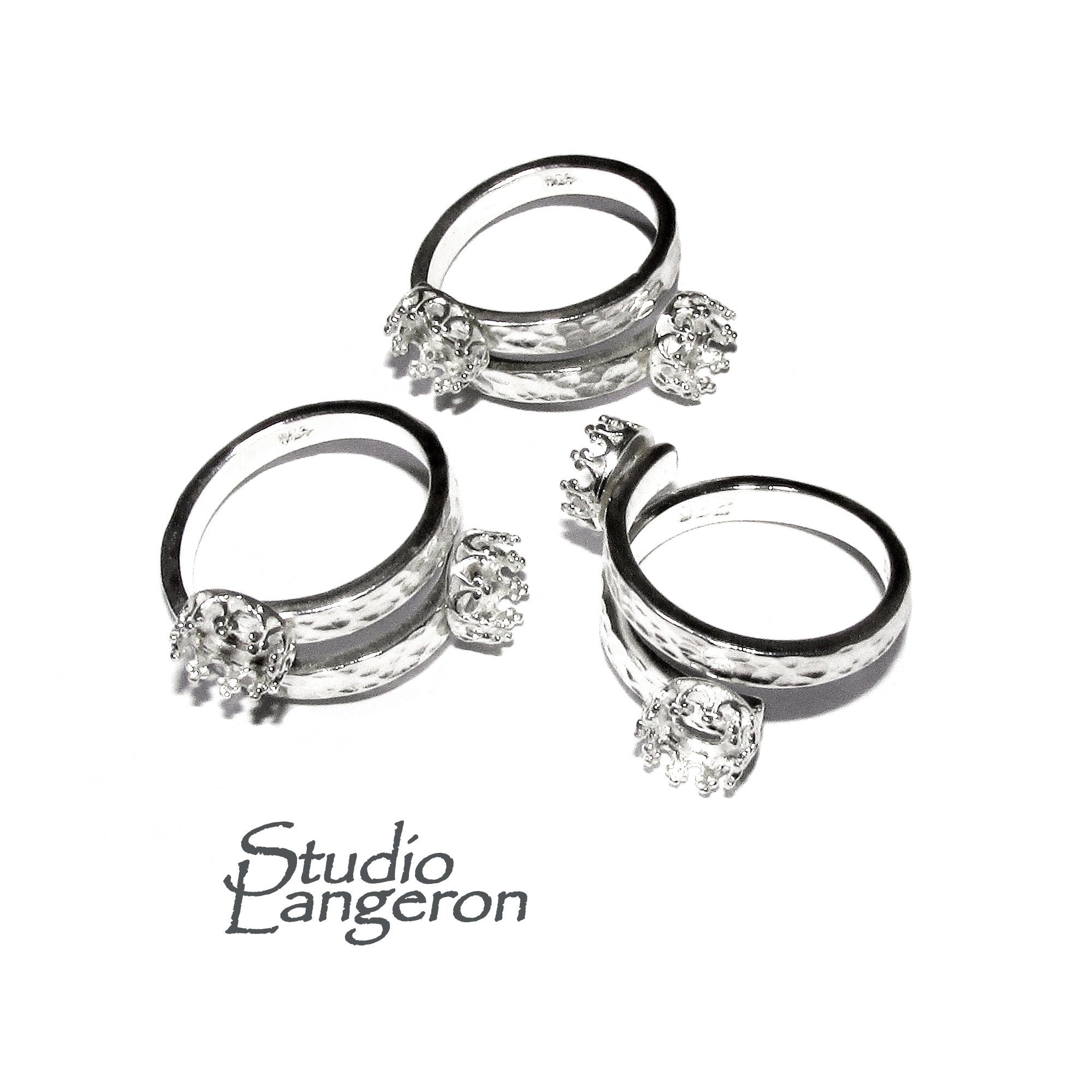 925 sterling silver open blank ring with two bezel cups 6 mm, bezel cup, silver ring, base ring, Jewelry making, Setting, Ring - 1 piece