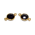 14K Gold Filled Checkerboard black onyx Round Link Connector size 15x9 mm, Jewelry making, black onyx, Link connector, Connector - 1 piece