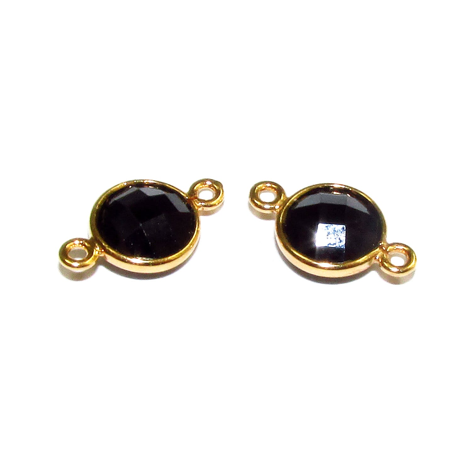 14K Gold Filled Checkerboard black onyx Round Link Connector size 15x9 mm, Jewelry making, black onyx, Link connector, Connector - 1 piece