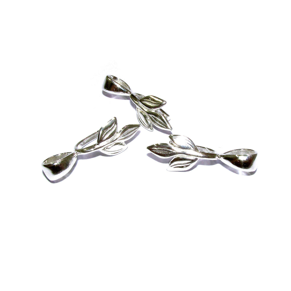 925 Sterling silver Triple leaf Pinch Large Pendant Bail with Ring - 1 piece