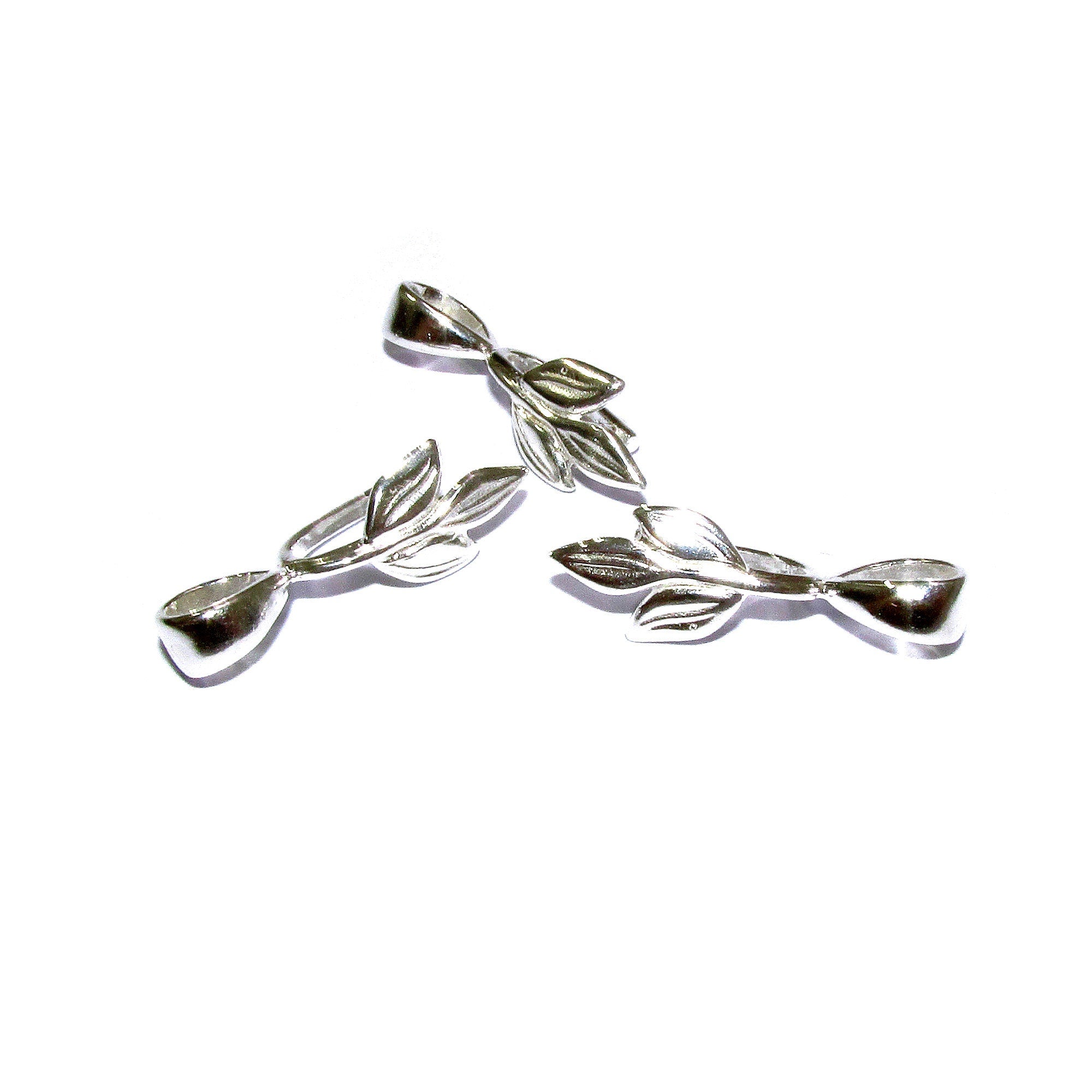 925 Sterling silver Triple leaf Pinch Large Pendant Bail with Ring - 1 piece