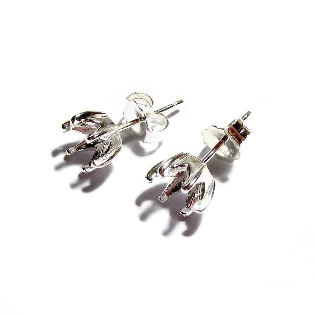 925 Sterling Silver Round blank earrings with 6-Prong Setting size 5, 6, 8mm, Earring Post, Jewelry making, Setting - 1 pair (2 piece)