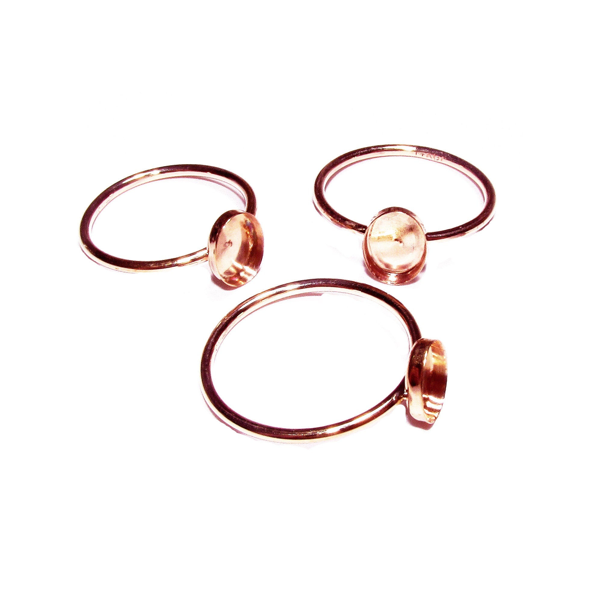 14K Rose gold filled blank ring with bezel cup 6x8 mm size 4, 5, 6, 7, 8, 9, 10, 11, Base ring, Bezel cup, Jewelry making - 1 piece