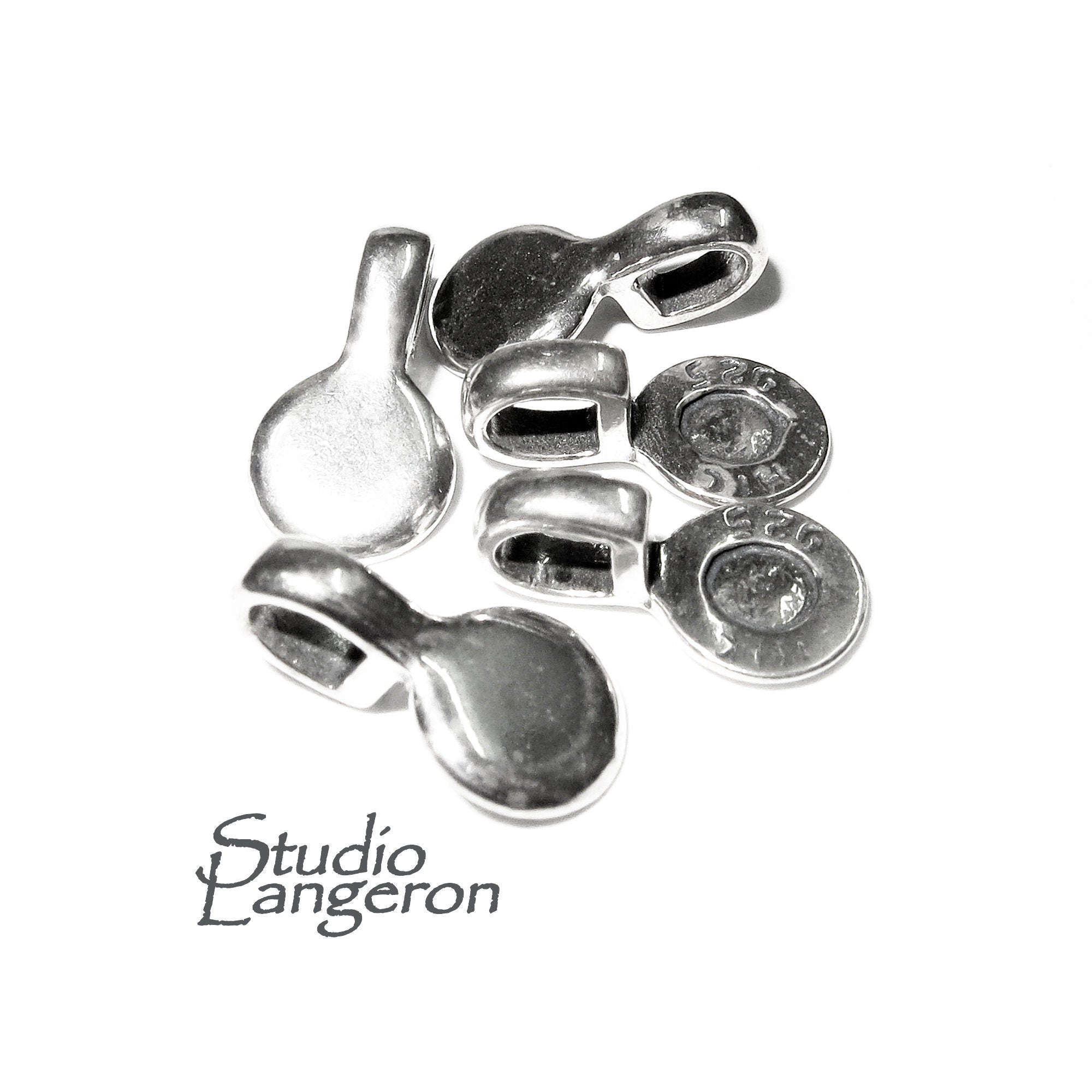 925 Sterling silver small round Glue-on Flat Pad Pendant Bails, Silver Bail, Jewelry making, Bail findings, Bail silver - 1 piece