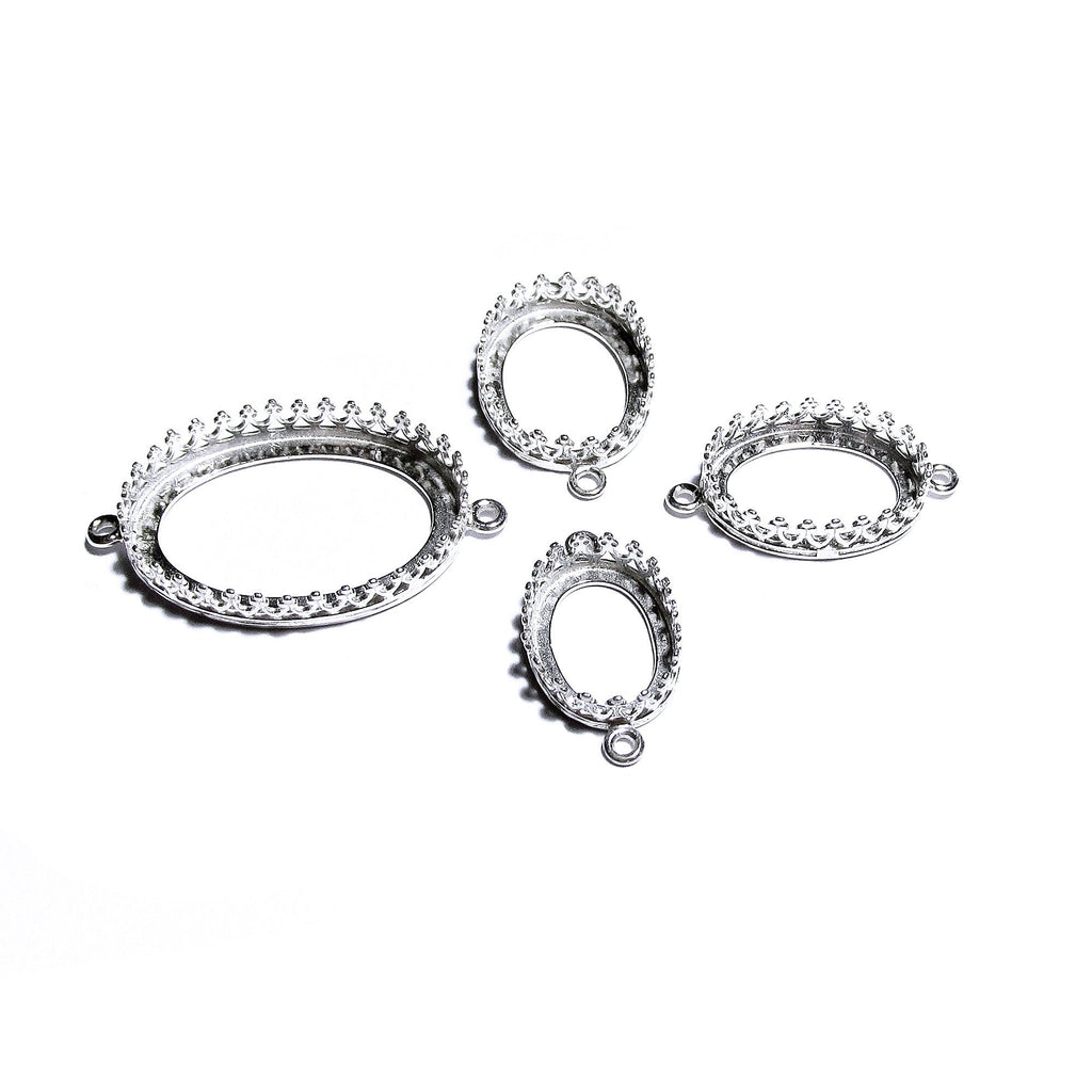 925 Sterling Silver Oval Bezel Cups with 2 closed rings, sizes 6x8-18x25mm, Setting, Jewelry making, Bracelet, Connector - 1 piece
