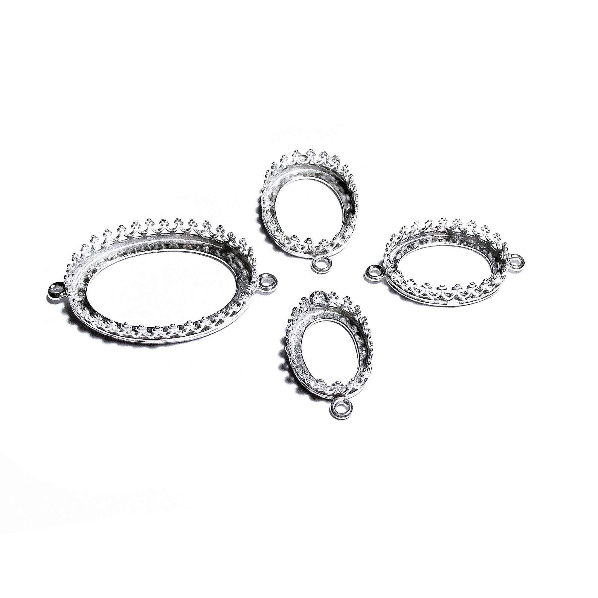 925 Sterling Silver Oval Bezel Cups with 2 closed rings, sizes 6x8-18x25mm, Setting, Jewelry making, Bracelet, Connector - 1 piece