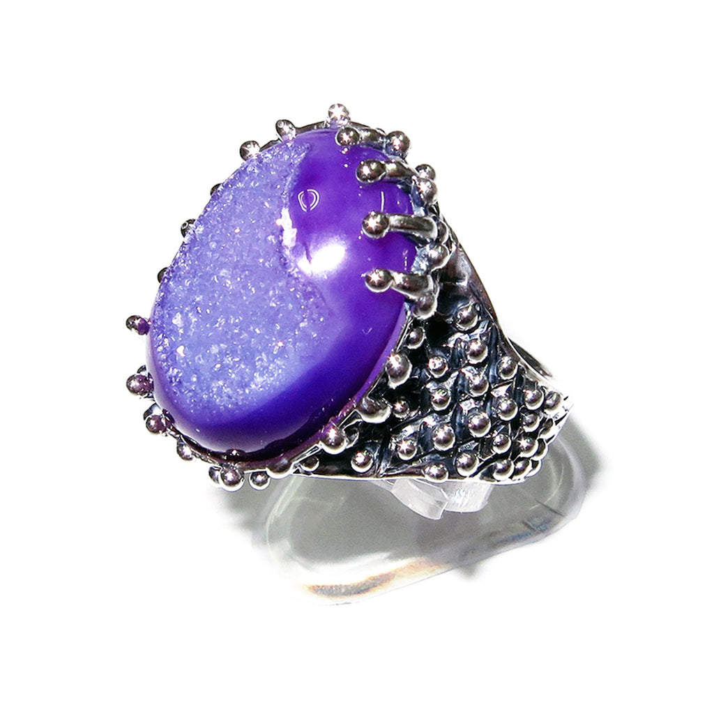 Druse agate ring 925 sterling silver size 8 1/2, Handmade ring, single copy, sterling silver, Druse agate, silver ring, Statement ring
