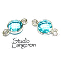 925 Sterling Silver Checkerboard Aquamarine Round Link Connector size 12x7 mm, Aquamarine silver link, Jewelry blue link connector - 1 piece
