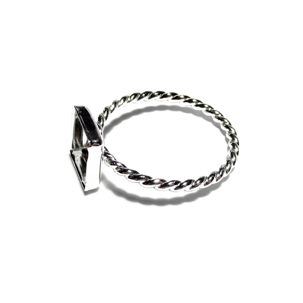 925 sterling silver twisted blank ring with bezel cup 8x8mm size 4, 5, 6, 7, 8, 9, 10, 11, bezel cup, base ring, Jewelry making - 1 piece