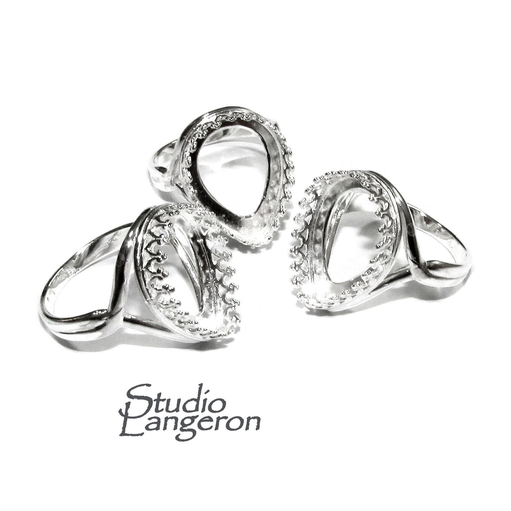 13x18mm 925 sterling silver blank ring with pear bezel cup size 5, 6, 7, 8, 9, Ring mounting, bezel cup, base ring, Jewelry making - 1 piece