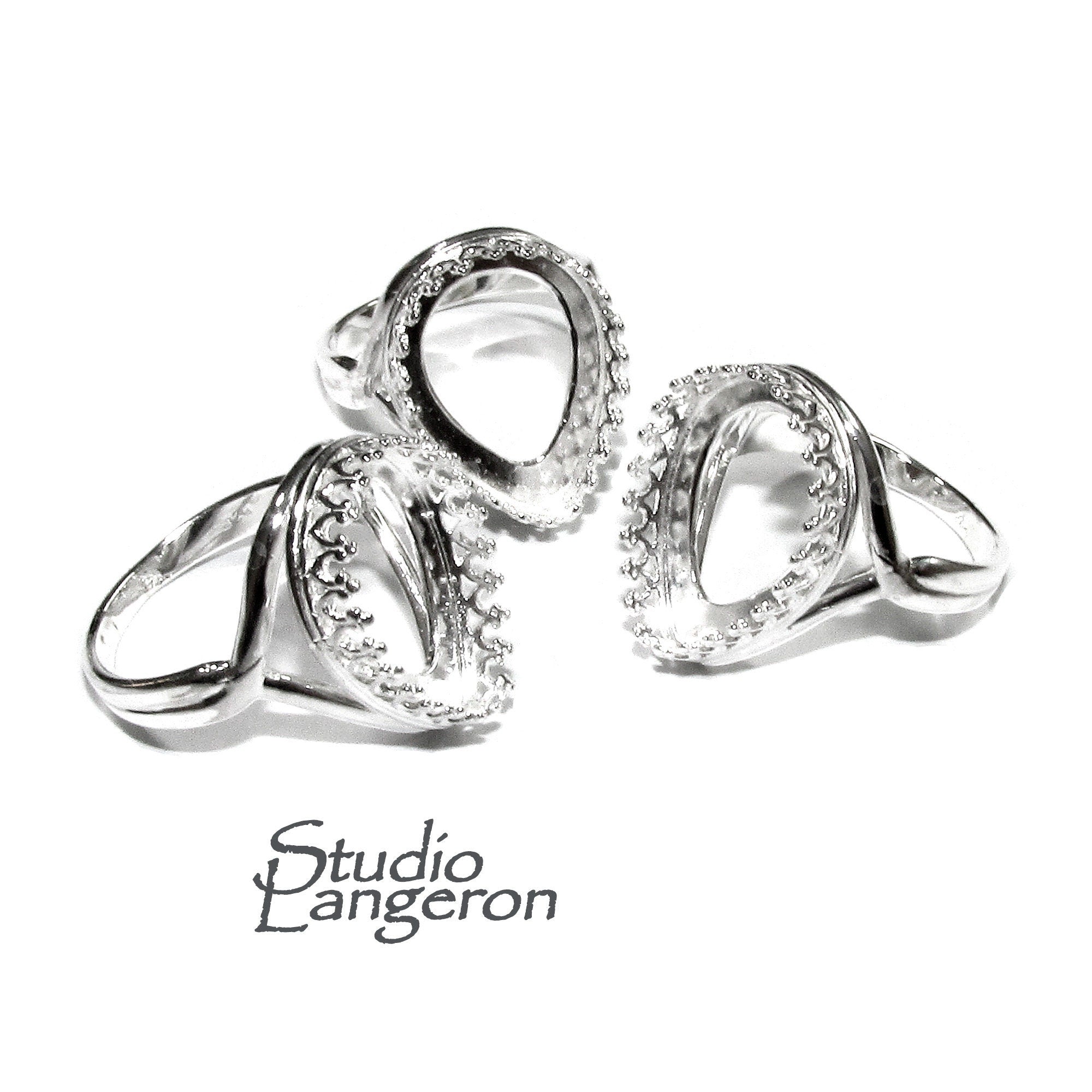 13x18mm 925 sterling silver blank ring with pear bezel cup size 5, 6, 7, 8, 9, Ring mounting, bezel cup, base ring, Jewelry making - 1 piece