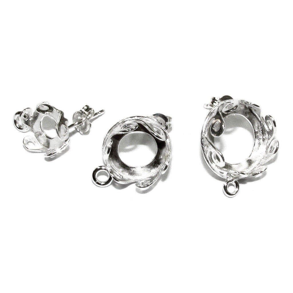 925 Sterling Silver Blank earrings size 8, 10, 12mm with closed ring, Bezel cup, Jewelry making, Base earrings, Mounting - 1 pair (2 pieces)