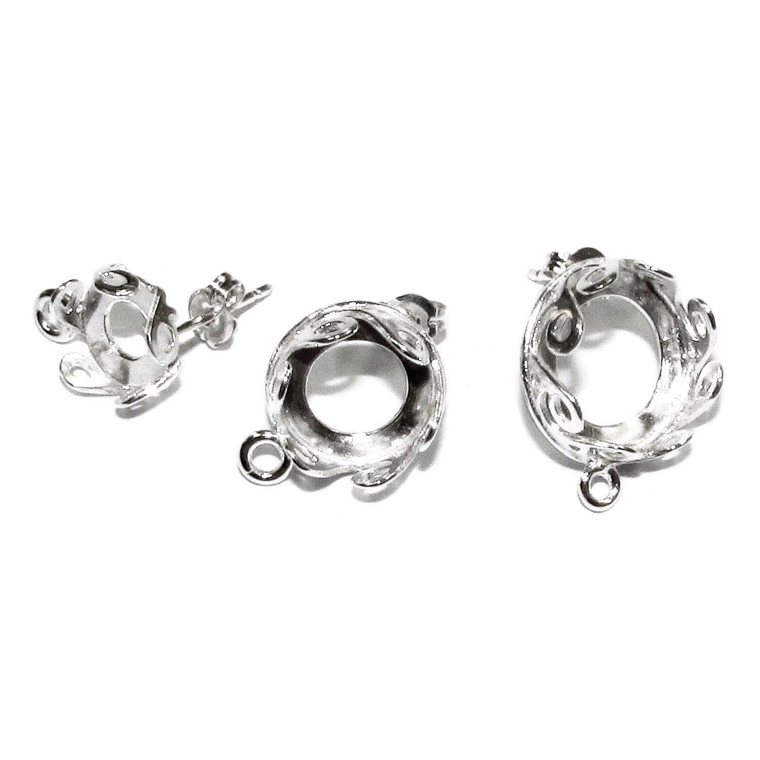 925 Sterling Silver Blank earrings size 8, 10, 12mm with closed ring, Bezel cup, Jewelry making, Base earrings, Mounting - 1 pair (2 pieces)