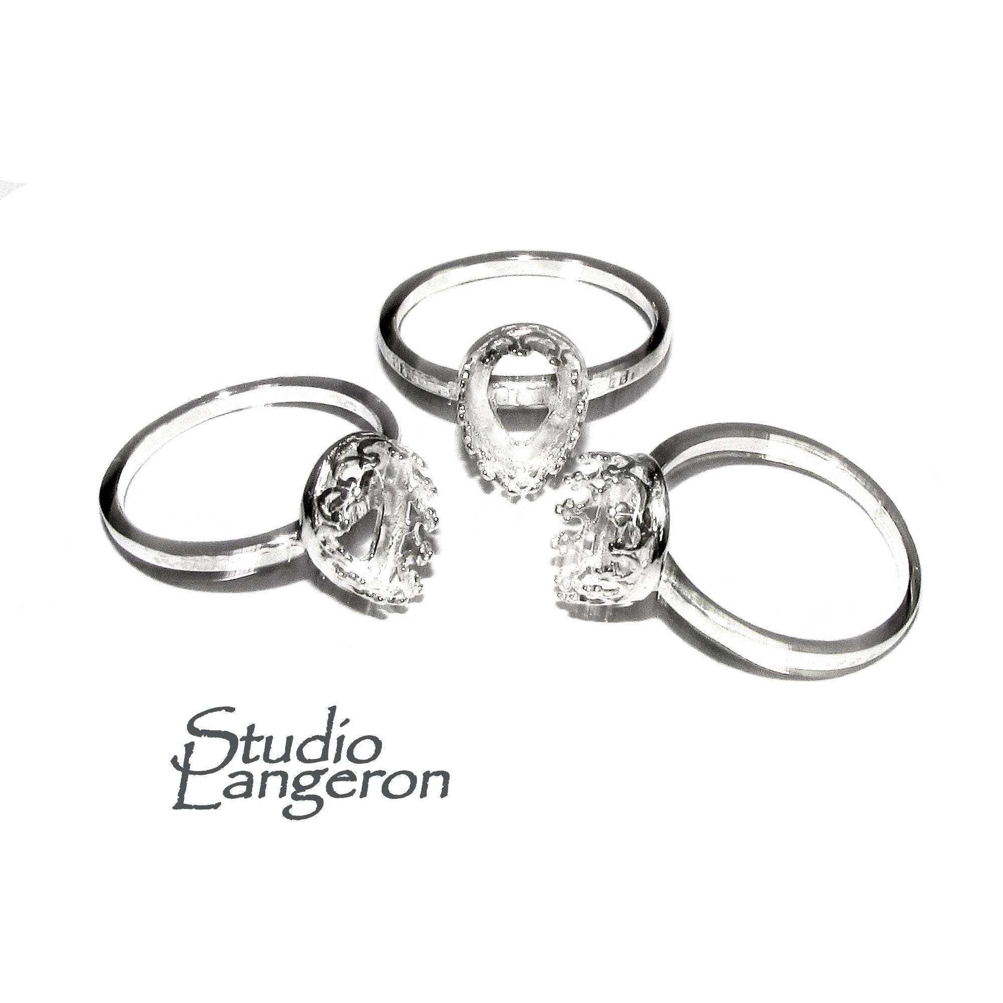 8x10 mm 925 sterling silver blank ring with pear bezel cup size 5, 6, 7, 8, Setting, ring, bezel cup, base ring, Jewelry making - 1 piece