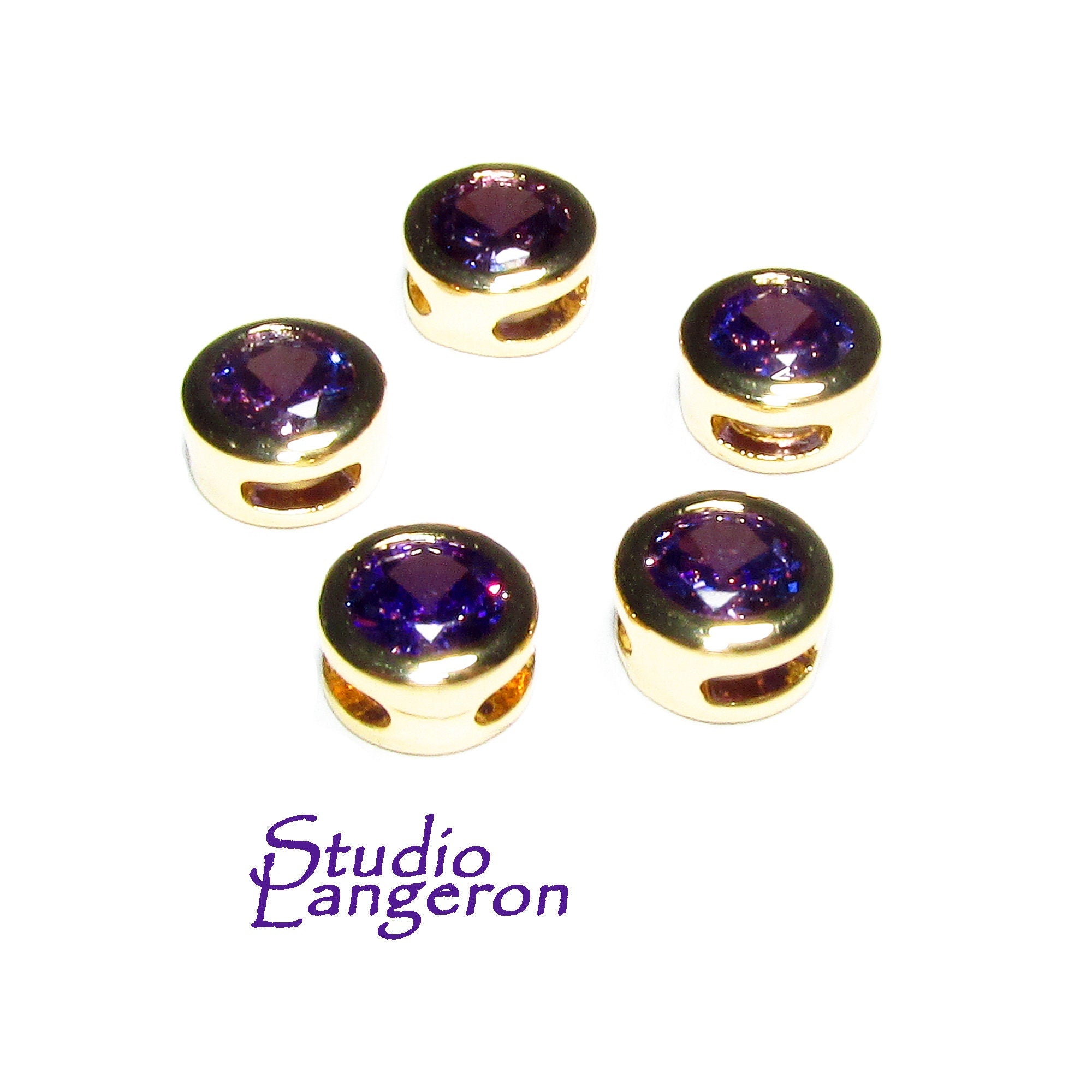14K yellow gold filled decorative round beads with amethyst size 5.4x3.2 mm, Jewelry making, Gold filled beads, amethyst - 1 piece