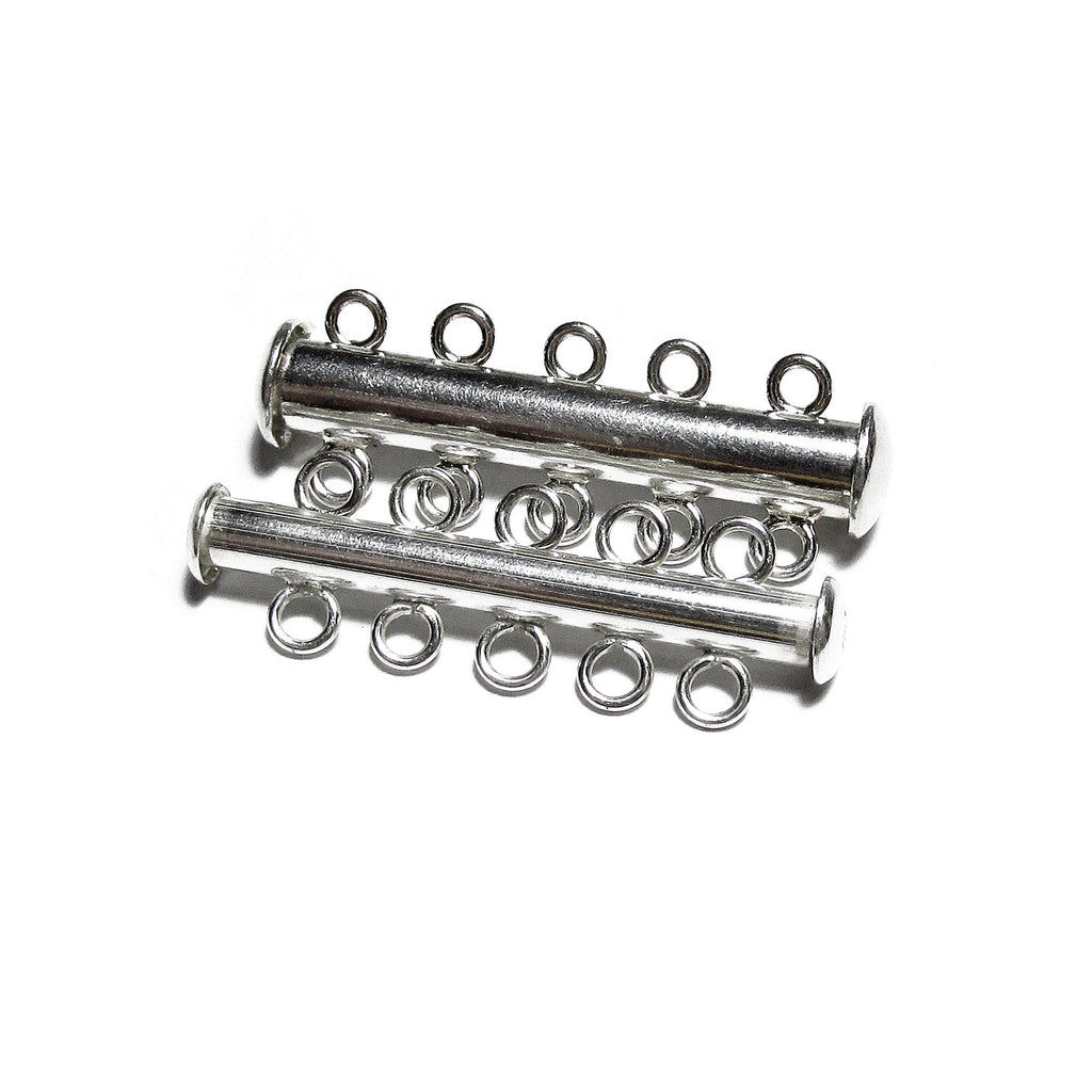 925 Sterling Silver Tube Bar Clasp 5-Hole size 4.3x32 mm, Silver Clasps, Slide Clasps, Sterling silver, Jewelry making, Tube clasp - 1 piece