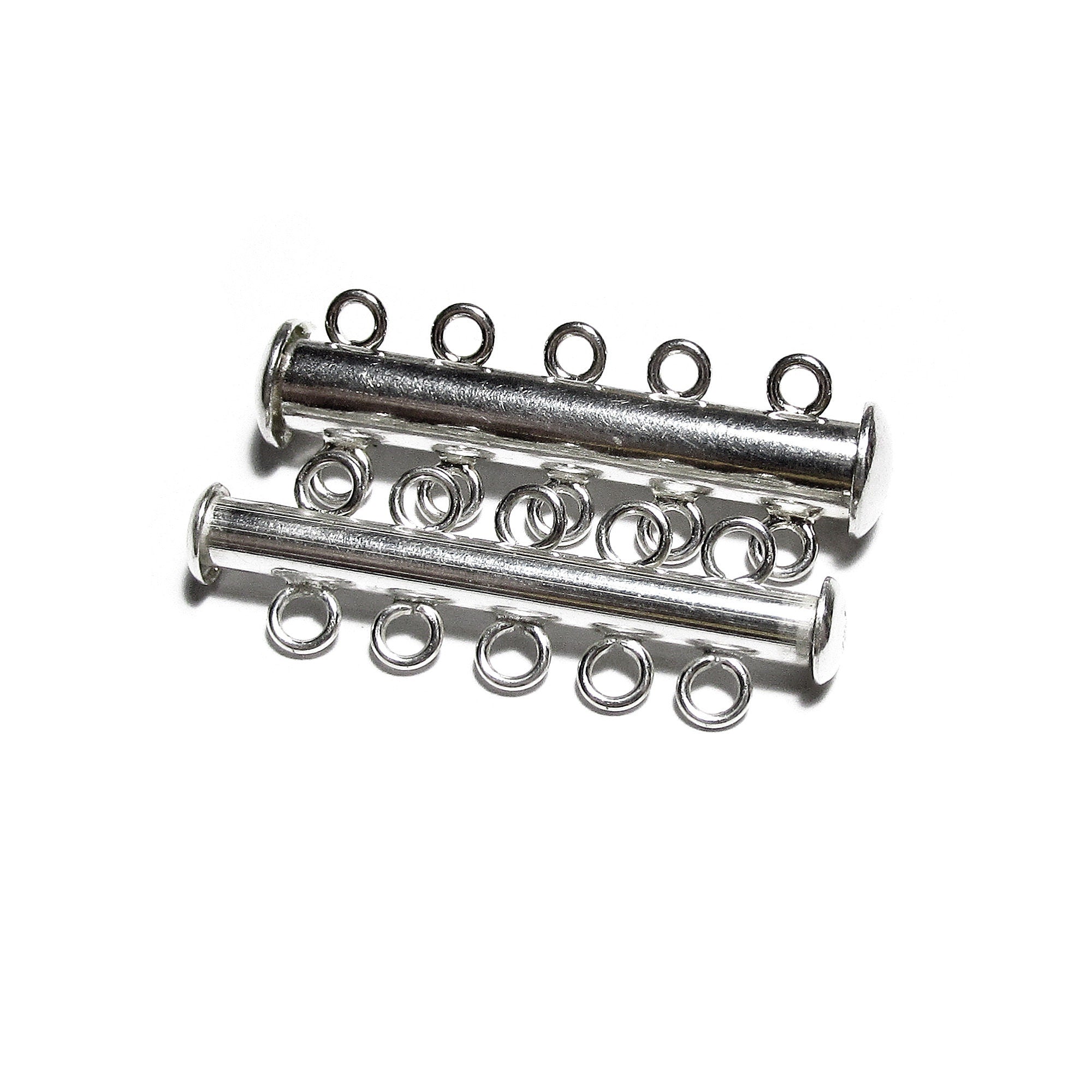 925 Sterling Silver Tube Bar Clasp 5-Hole size 4.3x32 mm, Silver Clasps, Slide Clasps, Sterling silver, Jewelry making, Tube clasp - 1 piece