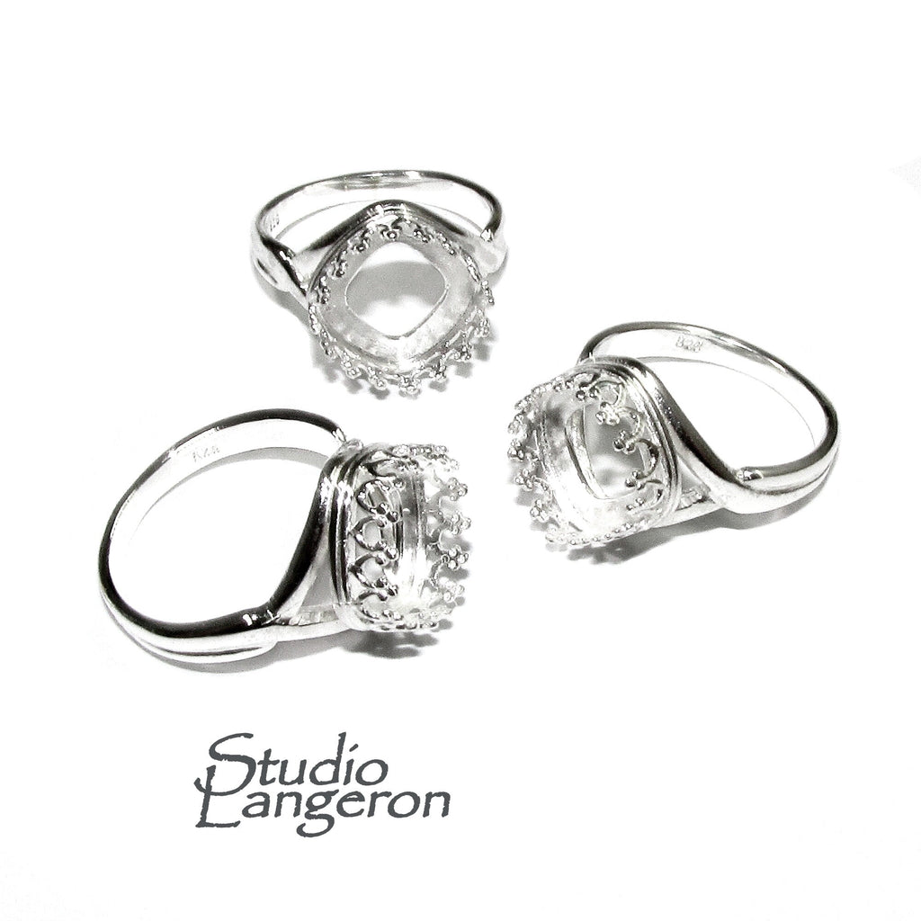 10x10 mm 925 sterling silver blank ring with cushion bezel cup size 5, 6, 7, 8, setting, base ring, jewelry making, bezel cup - 1 piece