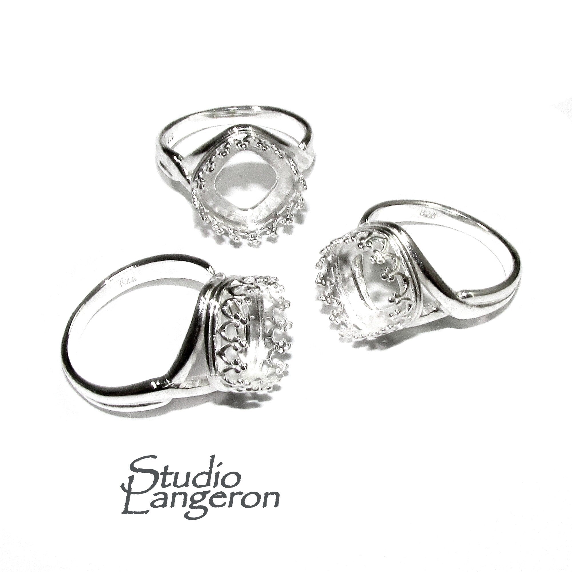 10x10 mm 925 sterling silver blank ring with cushion bezel cup size 5, 6, 7, 8, setting, base ring, jewelry making, bezel cup - 1 piece