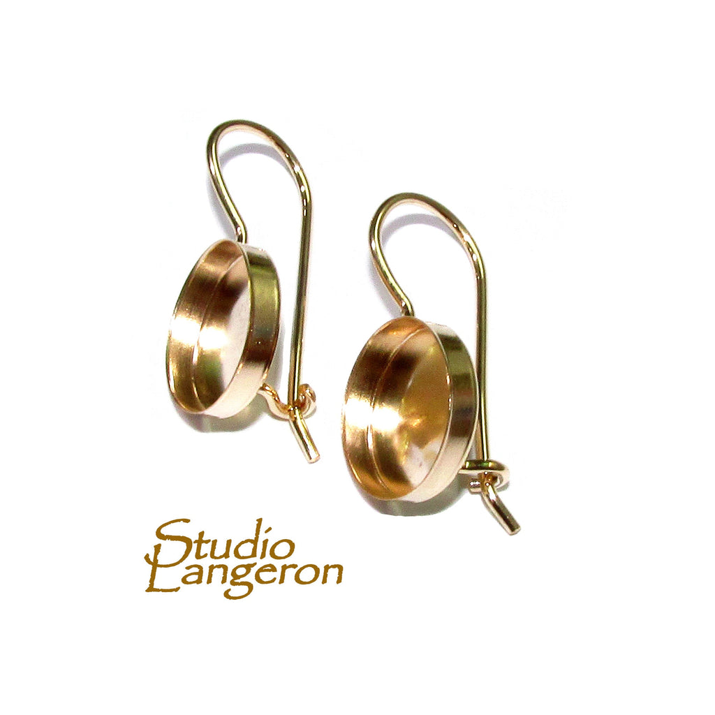 14K Yellow gold filled blank earrings with bezel cup 12mm, Jewelry making, Setting, bezel cup, base earrings, gold filled - 1 pair (2 piece)
