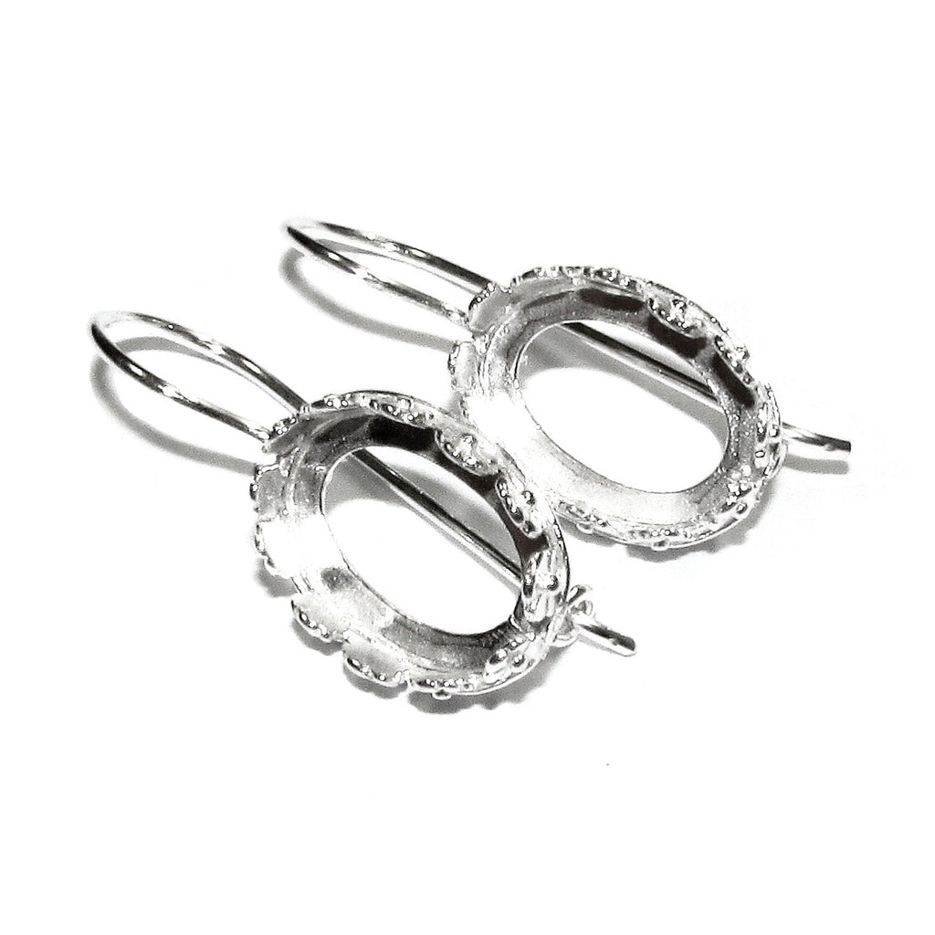 10x14 mm size 925 sterling silver blank earrings with bezel cup, Jewelry making, bezel cup, Setting, 925 Sterling silver - 1 pair (2 pieces)