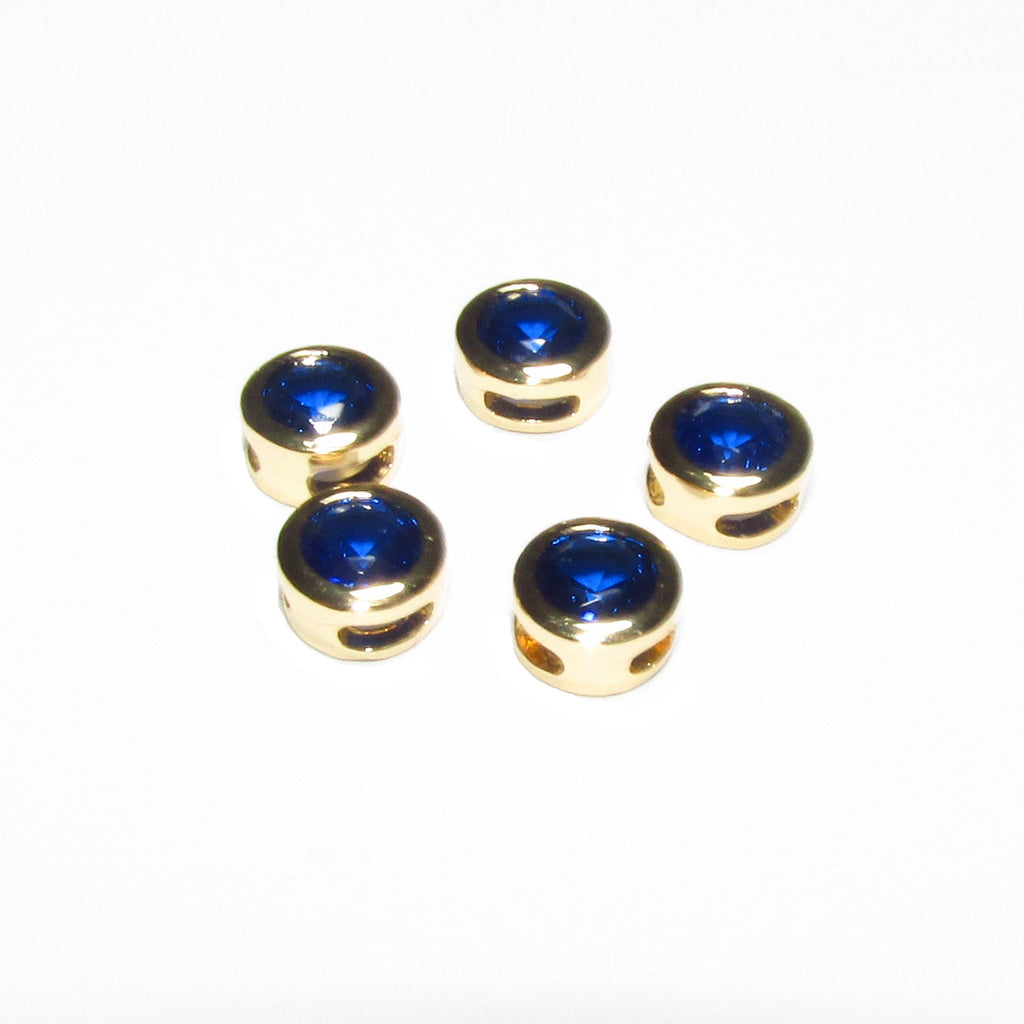 14K yellow gold filled decorative round beads with blue topaz size 5.4x3.2 mm, Jewelry making, Gold filled beads, Blue topaz - 1 piece