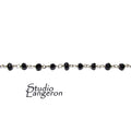 925 Sterling Silver Chain with black onyxes, silver shiny chain, Jewelry making, Natural black onyx, Chain with onyxes - 1 Ft (30 cm)