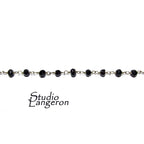 925 Sterling Silver Chain with black onyxes, silver shiny chain, Jewelry making, Natural black onyx, Chain with onyxes - 1 Ft (30 cm)