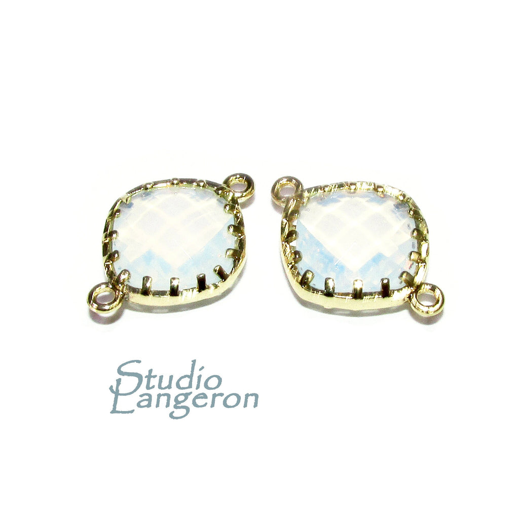14K Gold Filled Checkerboard white opal cushion Link Connector size 13x18 mm, gold filled link, Jewelry making, Link Connector - 1 piece