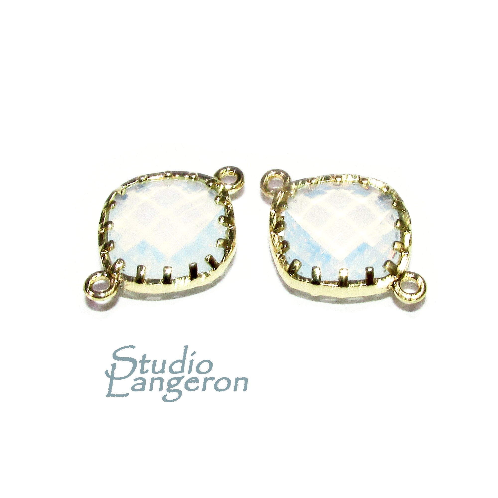 14K Gold Filled Checkerboard white opal cushion Link Connector size 13x18 mm, gold filled link, Jewelry making, Link Connector - 1 piece