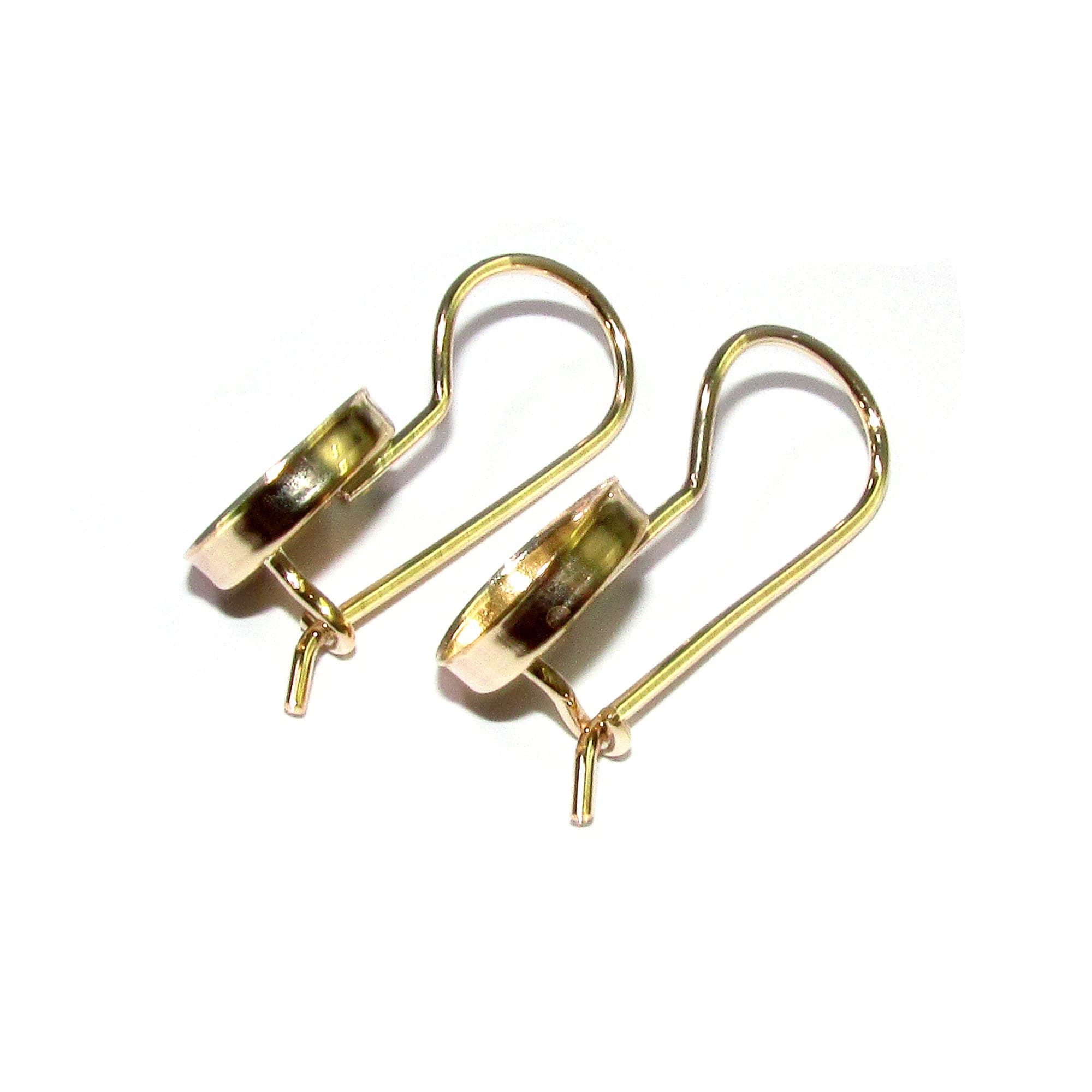 14K Solid gold blank earrings with bezel cup 10 mm, Jewelry making, Setting, bezel cup, base earrings, Earrings mounting - 1 pair (2 piece)