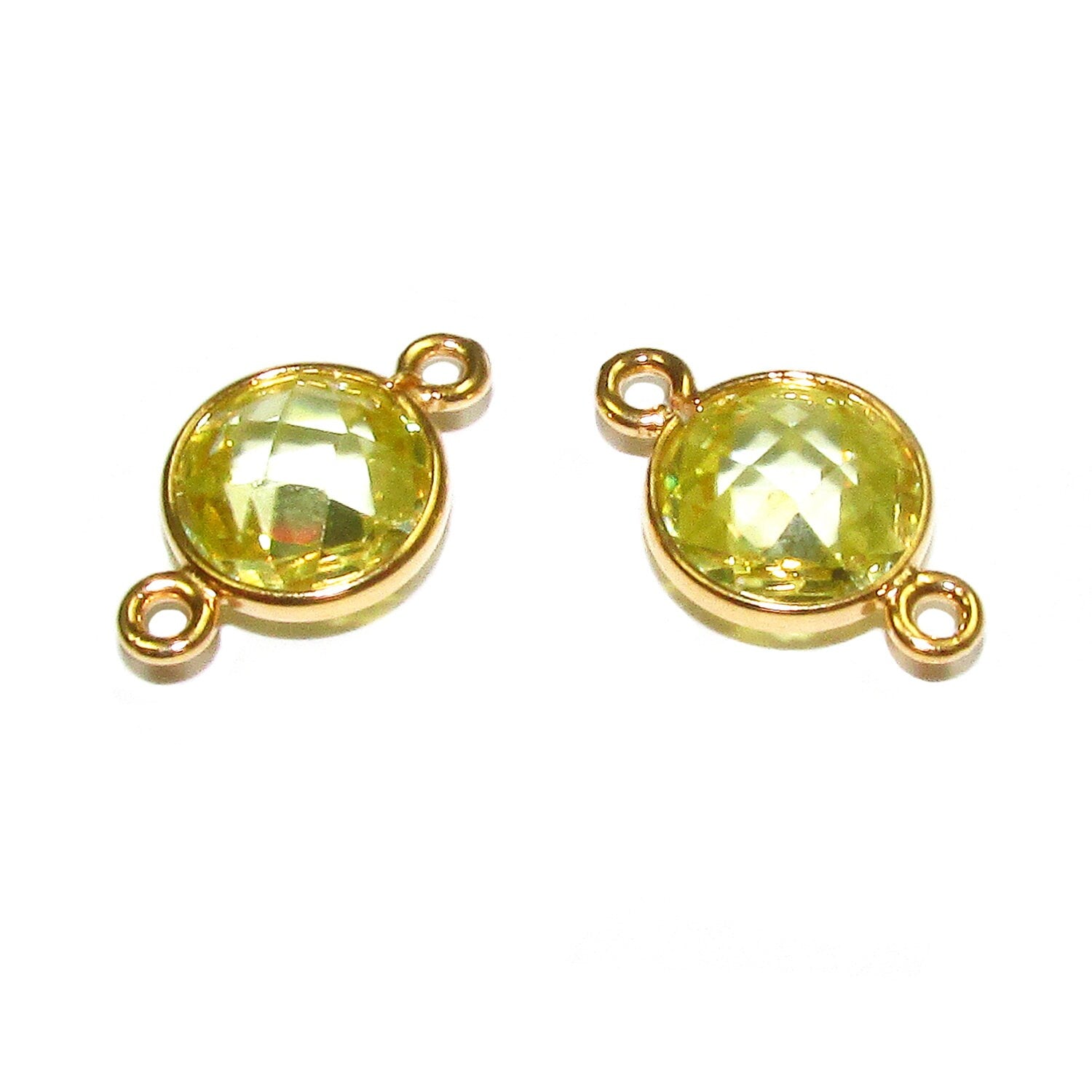 14K Gold Filled Checkerboard Lemon quartz Round Connector size 15x9mm, Jewelry making, gold filled link, Link connector, Connector - 1 piece