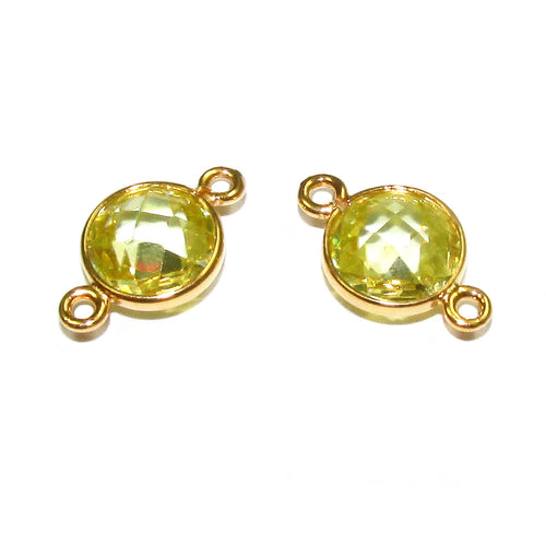 14K Gold Filled Checkerboard Lemon quartz Round Connector size 15x9mm, Jewelry making, gold filled link, Link connector, Connector - 1 piece